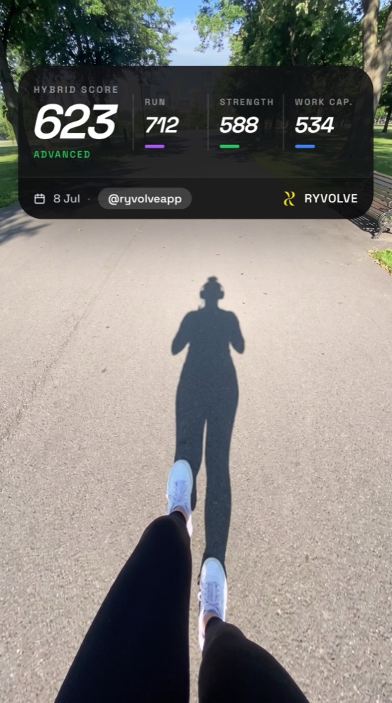 Park run point-of-view with a RYVOLVE Hybrid Score widget