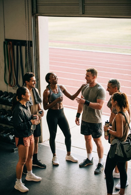 Athletes talking after training